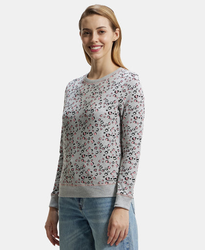 Super Combed Cotton Elastane Stretch French Terry Fabric Printed Sweatshirt with Ribbed Cuffs - Light Grey Melange-2