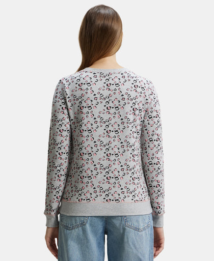 Super Combed Cotton Elastane Stretch French Terry Fabric Printed Sweatshirt with Ribbed Cuffs - Light Grey Melange-3
