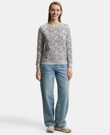 Super Combed Cotton Elastane Stretch French Terry Fabric Printed Sweatshirt with Ribbed Cuffs - Light Grey Melange-4