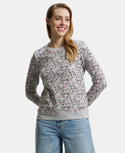 Super Combed Cotton Elastane Stretch French Terry Fabric Printed Sweatshirt with Ribbed Cuffs - Light Grey Melange-5