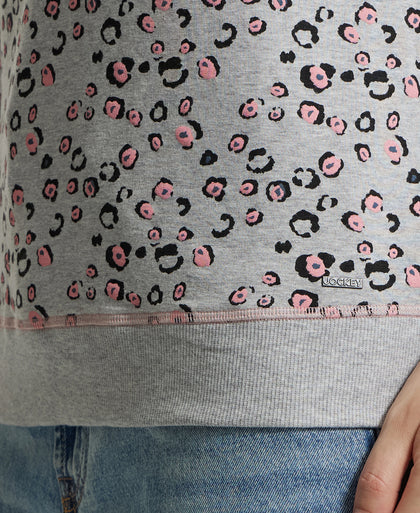 Super Combed Cotton Elastane Stretch French Terry Fabric Printed Sweatshirt with Ribbed Cuffs - Light Grey Melange-7
