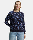 Super Combed Cotton Elastane Stretch French Terry Fabric Printed Sweatshirt with Ribbed Cuffs - Navy Blazer-1