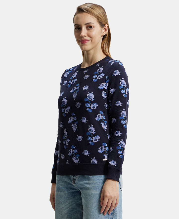 Super Combed Cotton Elastane Stretch French Terry Fabric Printed Sweatshirt with Ribbed Cuffs - Navy Blazer-2