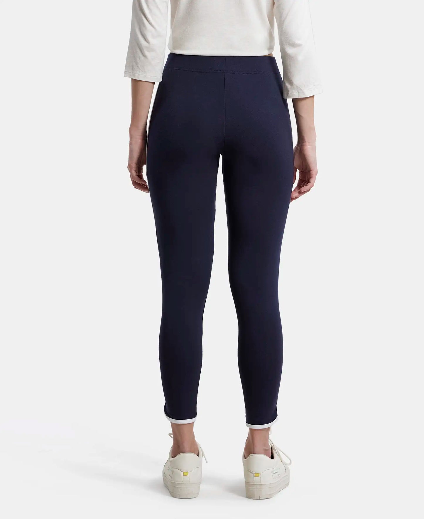 Super Combed Cotton Elastane Leggings with Contrast Side Piping - Navy Blazer-3