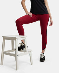 Super Combed Cotton Elastane Leggings with Contrast Side Piping - Rhubarb-5
