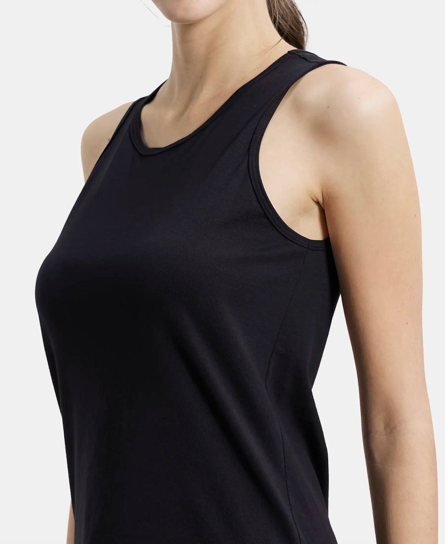 Super Combed Cotton Rich Solid Curved Hem Styled Tank Top - Black-6