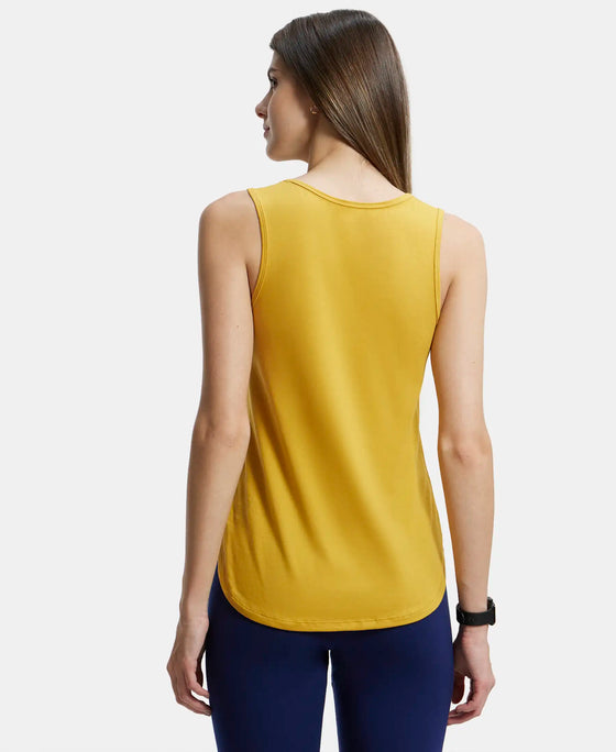Super Combed Cotton Rich Solid Curved Hem Styled Tank Top - Golden Spice-3
