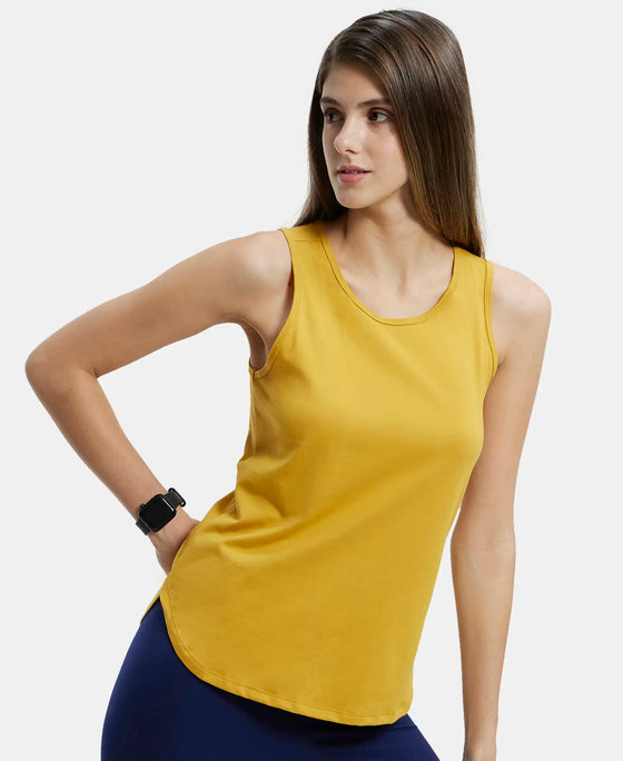 Super Combed Cotton Rich Solid Curved Hem Styled Tank Top - Golden Spice-5