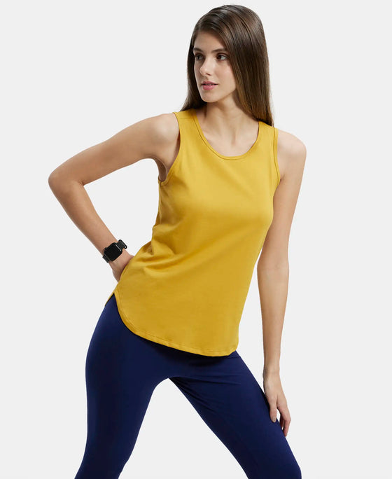 Super Combed Cotton Rich Solid Curved Hem Styled Tank Top - Golden Spice-6