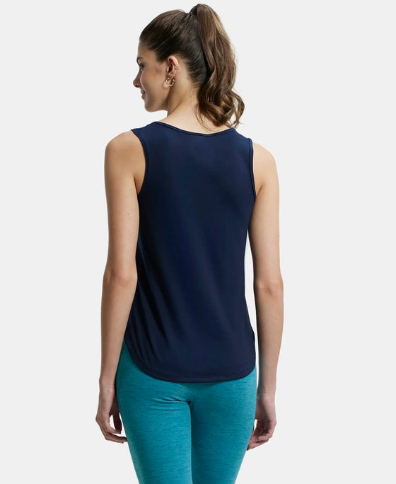 Super Combed Cotton Rich Solid Curved Hem Styled Tank Top - Navy Blazer-3