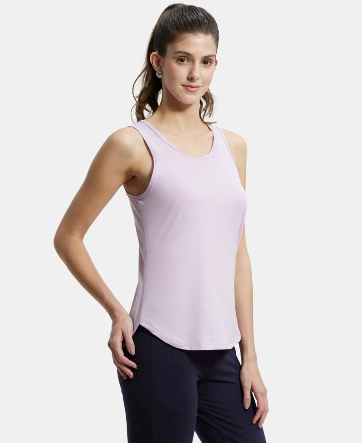 Super Combed Cotton Rich Solid Curved Hem Styled Tank Top - Orchid Bloom-2