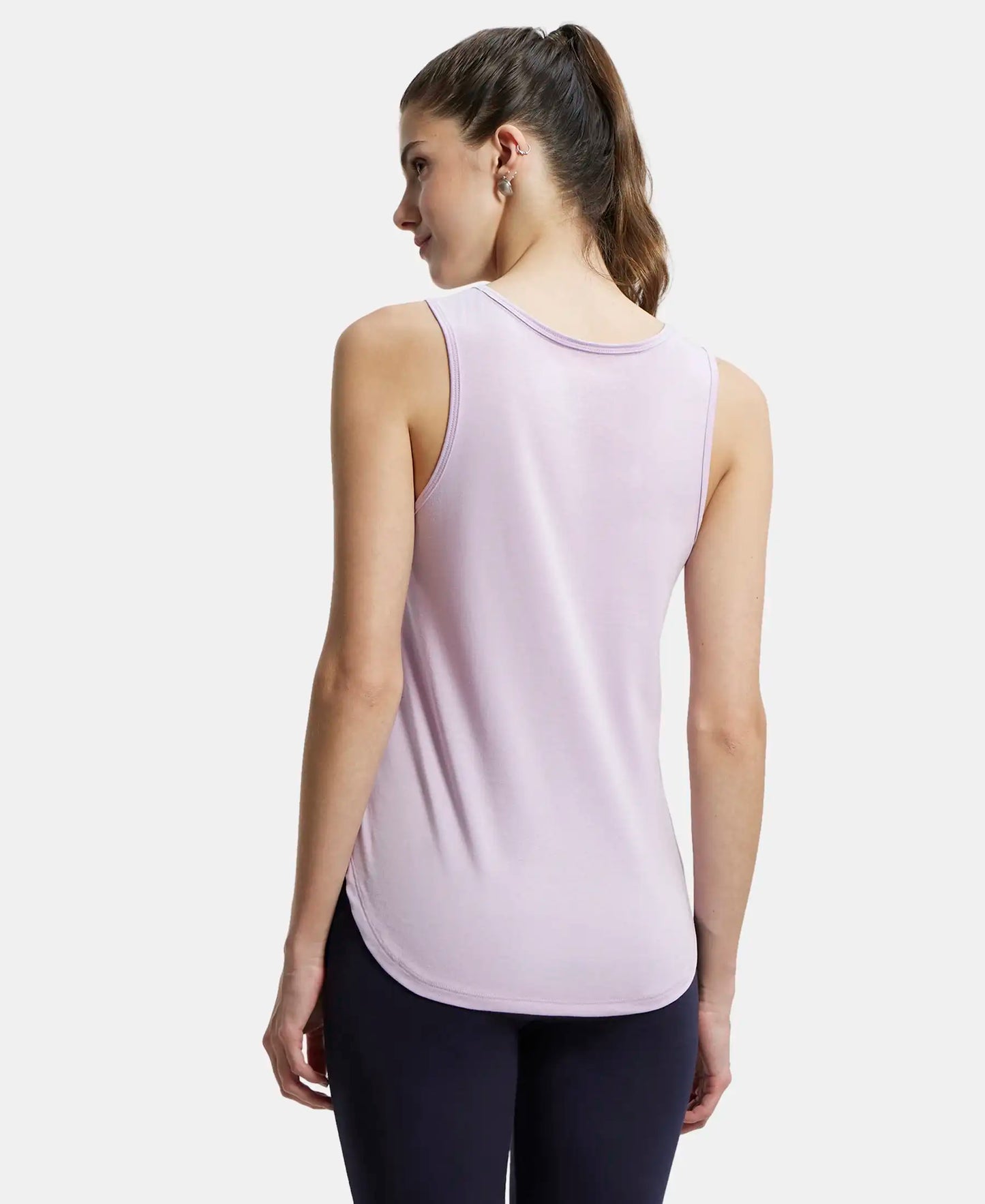 Super Combed Cotton Rich Solid Curved Hem Styled Tank Top - Orchid Bloom-3