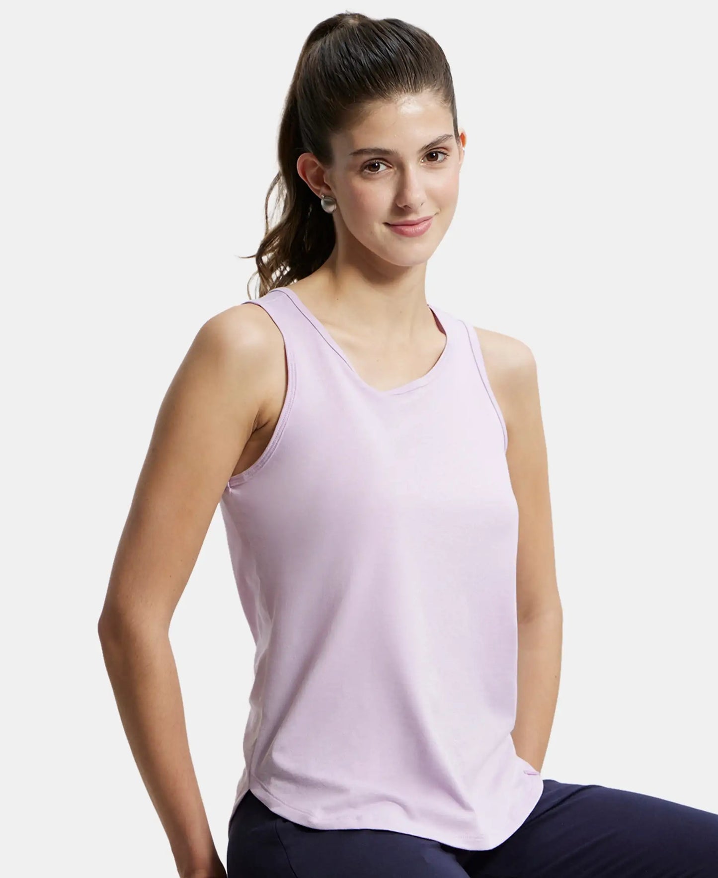 Super Combed Cotton Rich Solid Curved Hem Styled Tank Top - Orchid Bloom-5