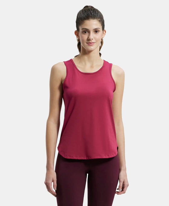 Super Combed Cotton Rich Solid Curved Hem Styled Tank Top - Red Plum-1