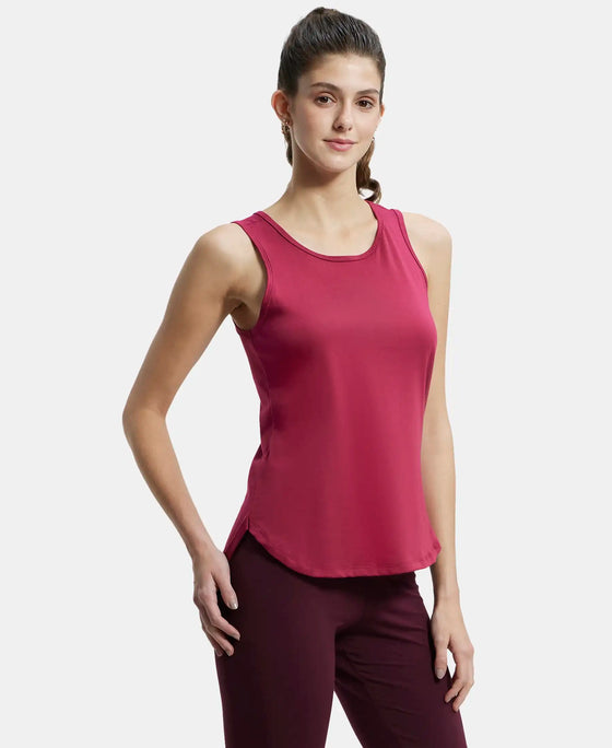 Super Combed Cotton Rich Solid Curved Hem Styled Tank Top - Red Plum-2