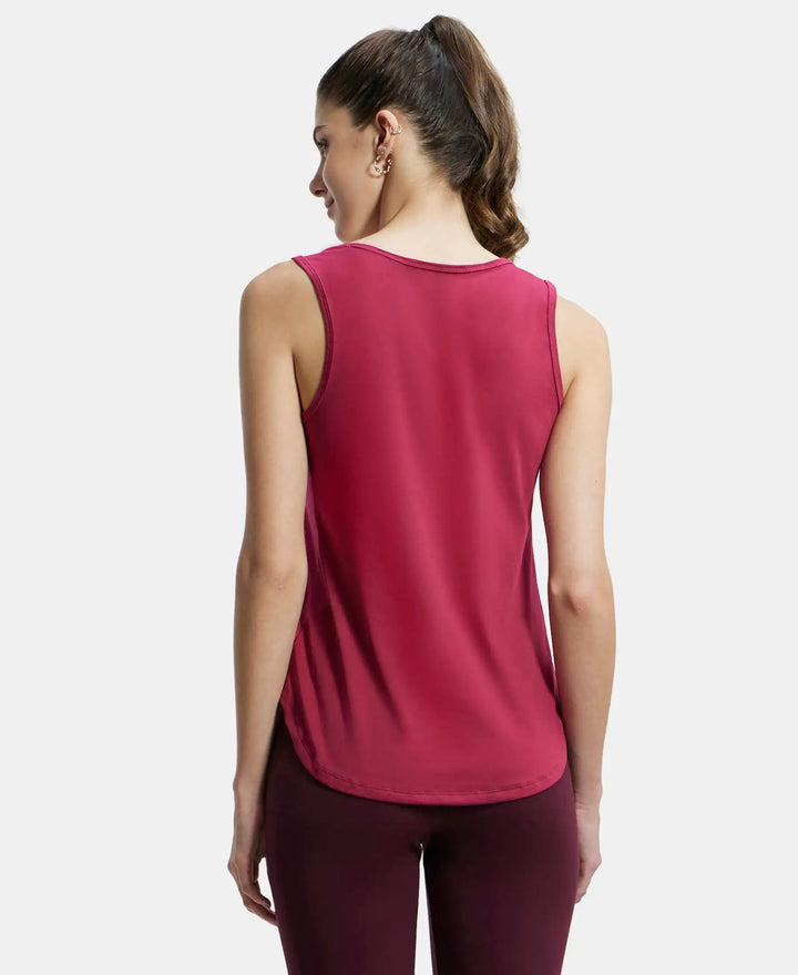 Super Combed Cotton Rich Solid Curved Hem Styled Tank Top - Red Plum-3