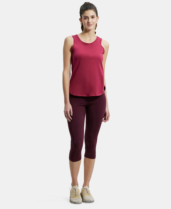 Super Combed Cotton Rich Solid Curved Hem Styled Tank Top - Red Plum-4