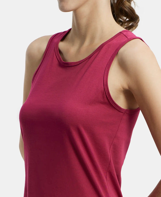 Super Combed Cotton Rich Solid Curved Hem Styled Tank Top - Red Plum-6