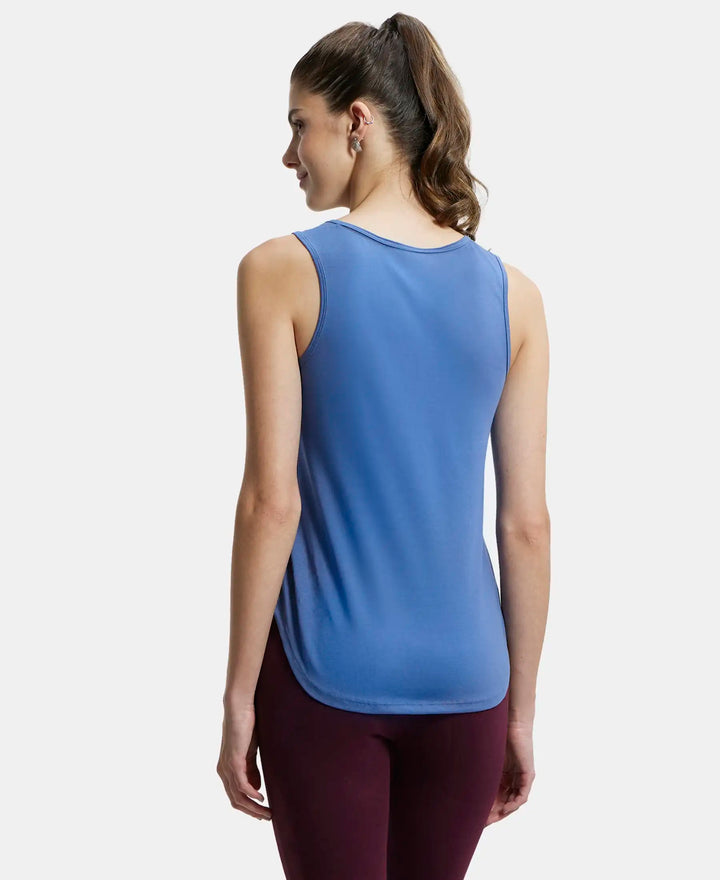 Super Combed Cotton Rich Solid Curved Hem Styled Tank Top - Topaz Blue-3