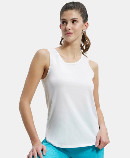 Super Combed Cotton Rich Solid Curved Hem Styled Tank Top - White-5