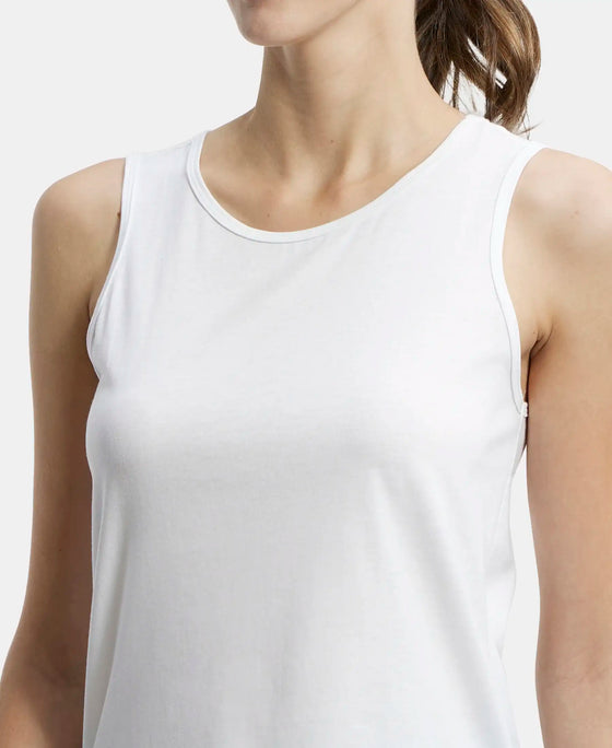 Super Combed Cotton Rich Solid Curved Hem Styled Tank Top - White-6