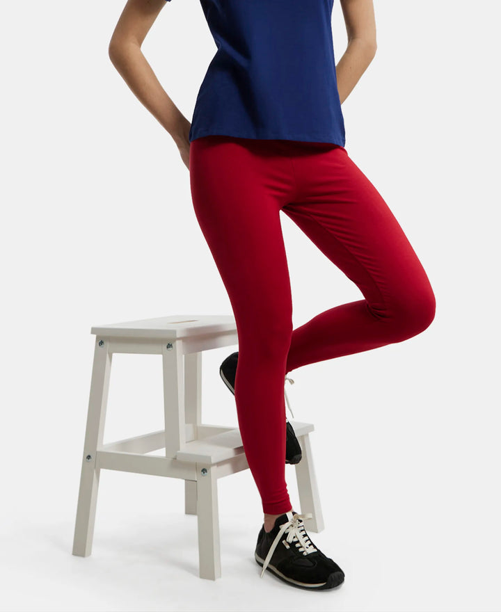 Super Combed Cotton Elastane Leggings with Ultrasoft Waistband - Shanghai Red-5