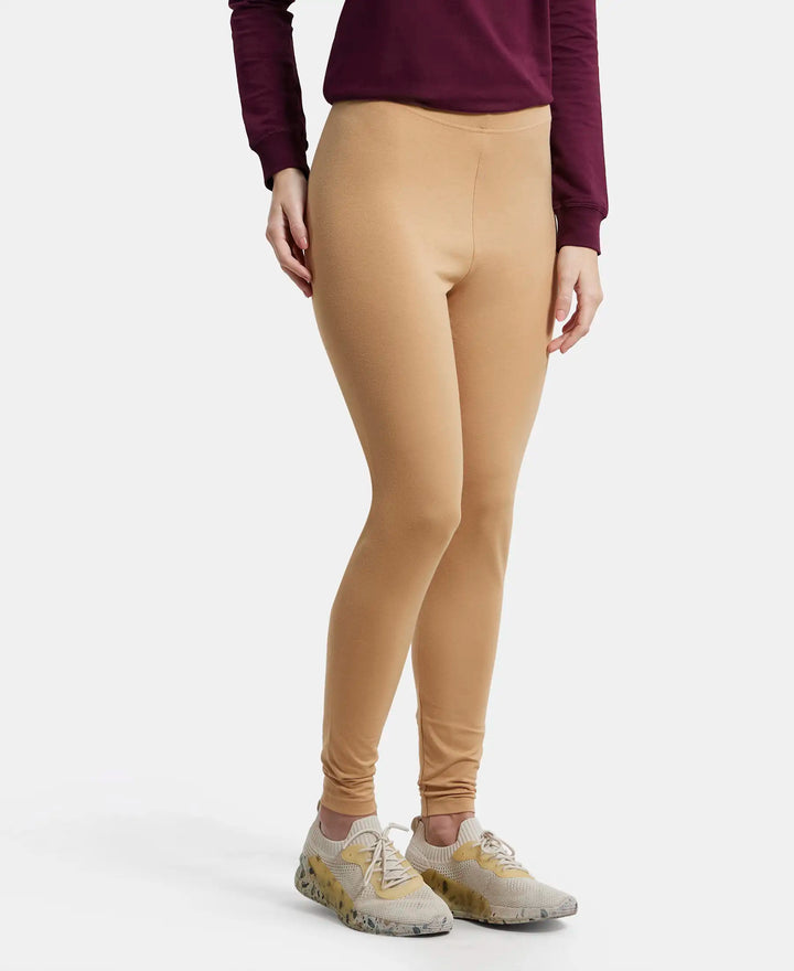 Super Combed Cotton Elastane Leggings with Ultrasoft Waistband - Tan-2