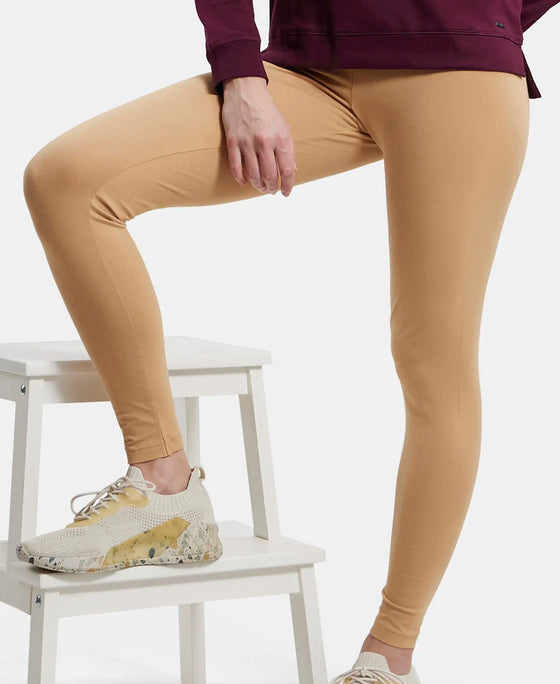 Super Combed Cotton Elastane Leggings with Ultrasoft Waistband - Tan-5
