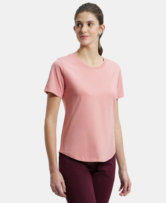Super Combed Cotton Rich Relaxed Fit Solid Curved Hem Styled Half Sleeve T-Shirt - Brandied Apricot-2