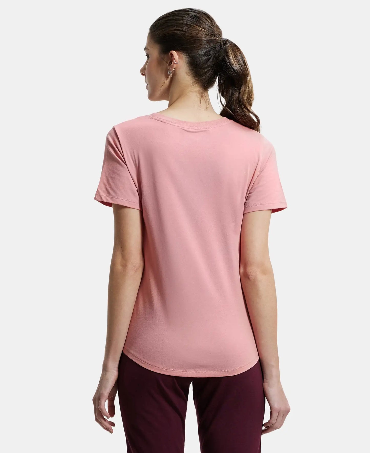 Super Combed Cotton Rich Relaxed Fit Solid Curved Hem Styled Half Sleeve T-Shirt - Brandied Apricot-3