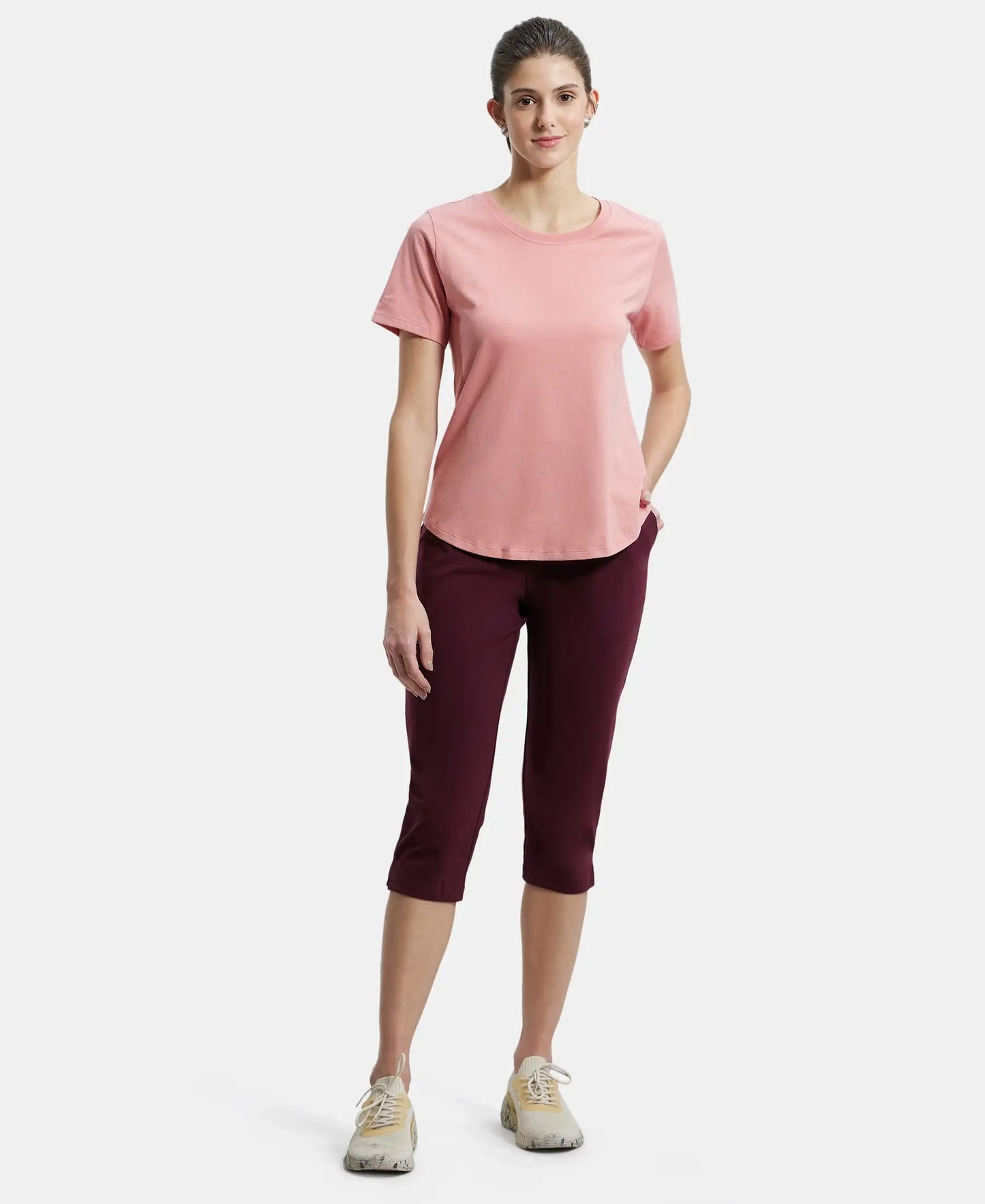 Super Combed Cotton Rich Relaxed Fit Solid Curved Hem Styled Half Sleeve T-Shirt - Brandied Apricot-4