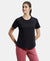 Super Combed Cotton Rich Relaxed Fit Solid Curved Hem Styled Half Sleeve T-Shirt - Black-1