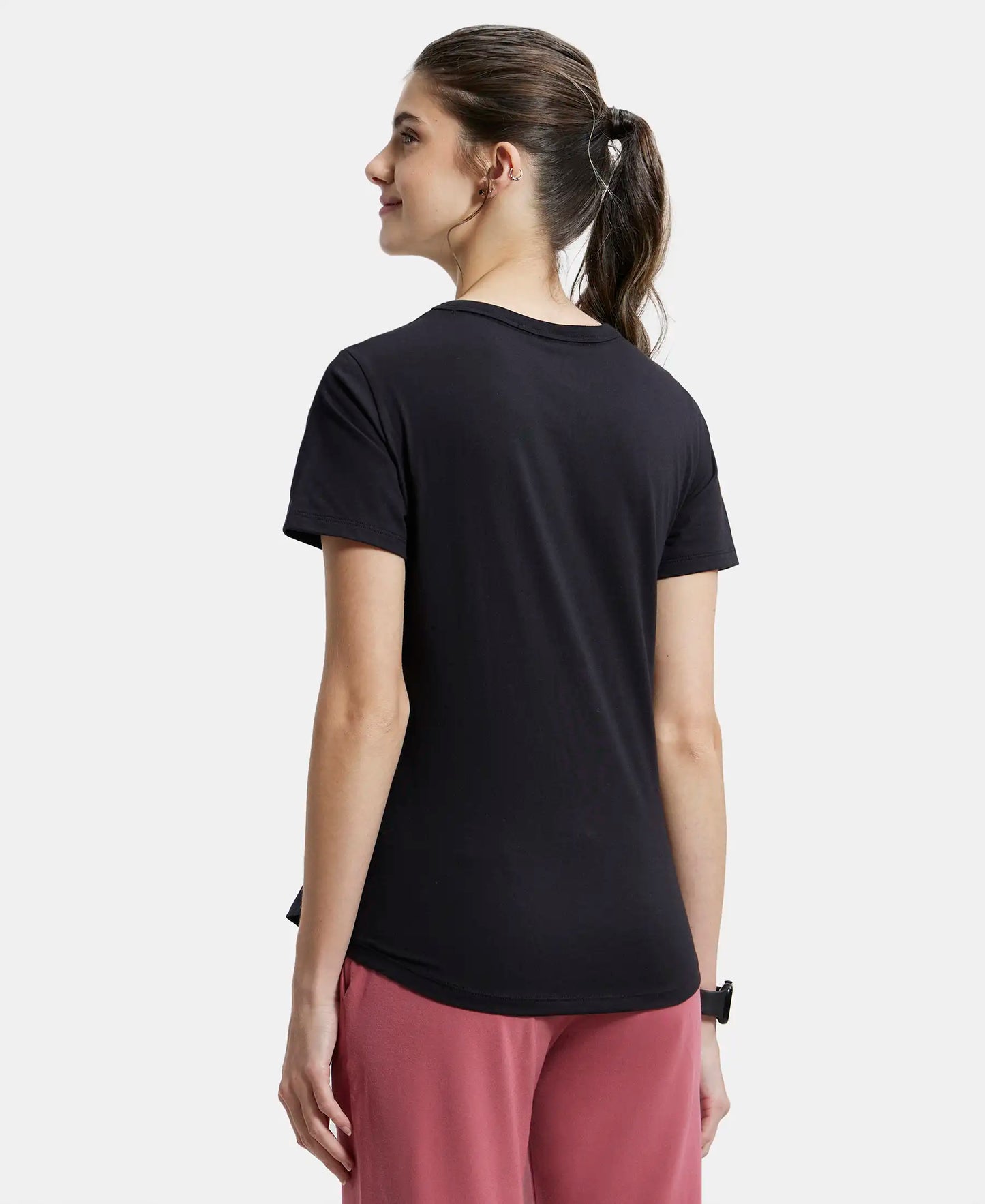 Super Combed Cotton Rich Relaxed Fit Solid Curved Hem Styled Half Sleeve T-Shirt - Black-3
