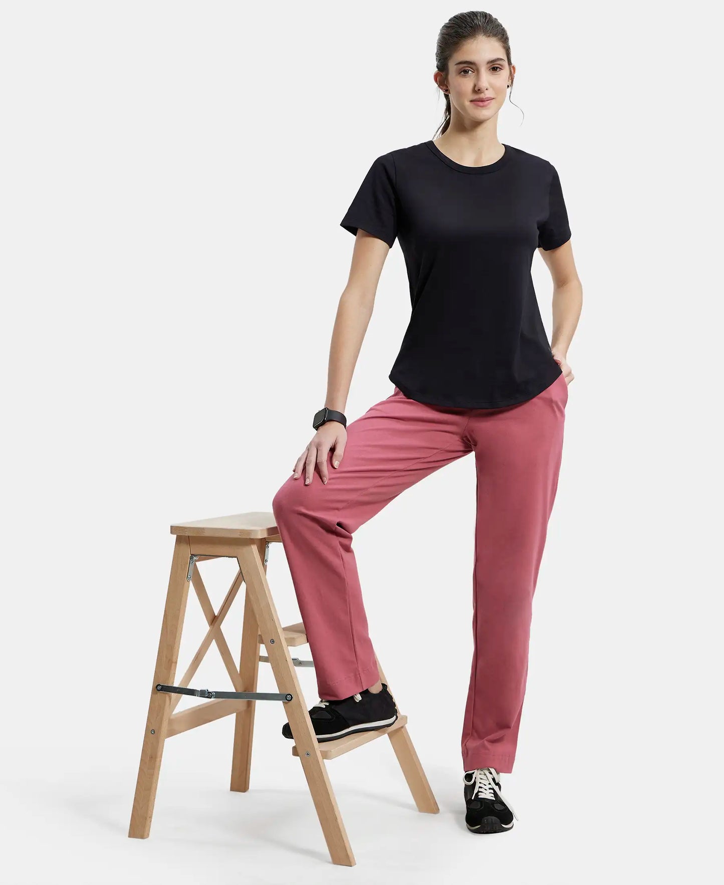 Super Combed Cotton Rich Relaxed Fit Solid Curved Hem Styled Half Sleeve T-Shirt - Black-6