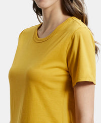Super Combed Cotton Rich Relaxed Fit Solid Curved Hem Styled Half Sleeve T-Shirt - Golden Spice-7