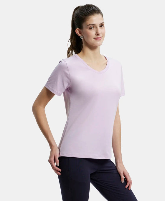 Super Combed Cotton Rich Relaxed Fit Solid Curved Hem Styled Half Sleeve T-Shirt - Orchid Bloom-2