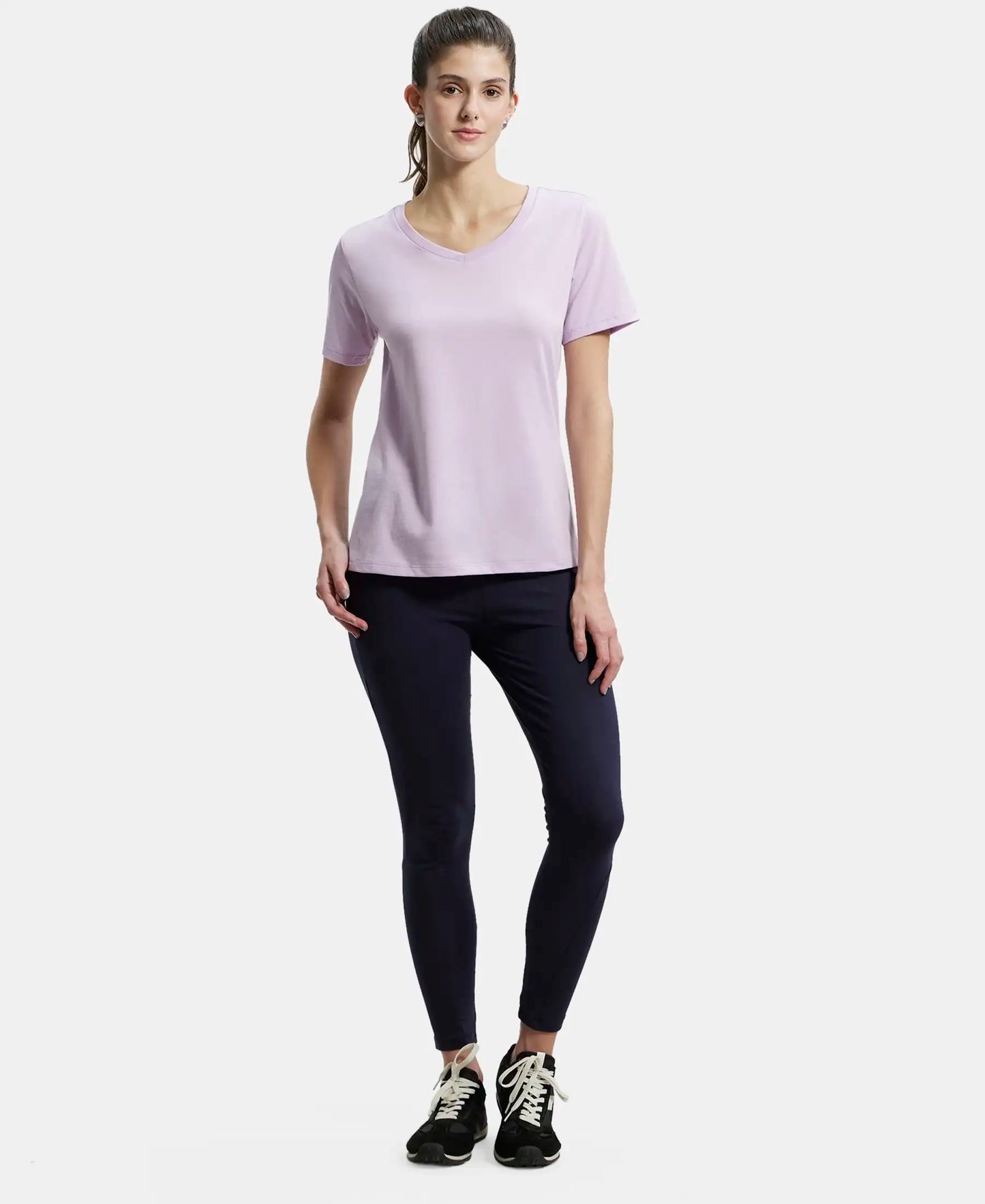 Super Combed Cotton Rich Relaxed Fit Solid Curved Hem Styled Half Sleeve T-Shirt - Orchid Bloom-4