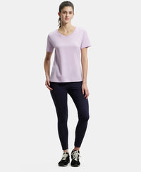 Super Combed Cotton Rich Relaxed Fit Solid Curved Hem Styled Half Sleeve T-Shirt - Orchid Bloom-4