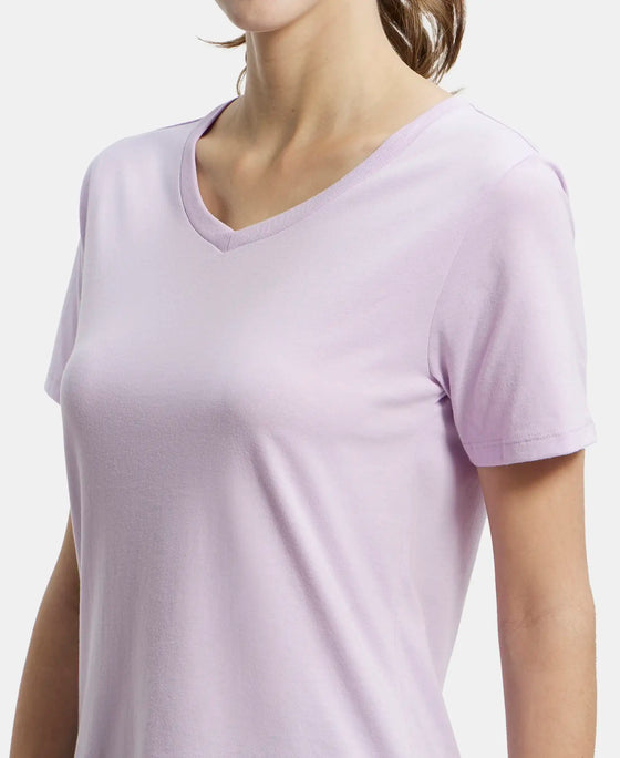 Super Combed Cotton Rich Relaxed Fit Solid Curved Hem Styled Half Sleeve T-Shirt - Orchid Bloom-6