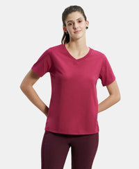 Super Combed Cotton Rich Relaxed Fit Solid Curved Hem Styled Half Sleeve T-Shirt - Red Plum-1