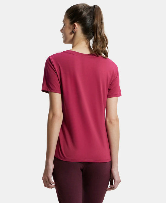 Super Combed Cotton Rich Relaxed Fit Solid Curved Hem Styled Half Sleeve T-Shirt - Red Plum-3