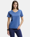 Super Combed Cotton Rich Relaxed Fit Solid Curved Hem Styled Half Sleeve T-Shirt - Topaz Blue-1