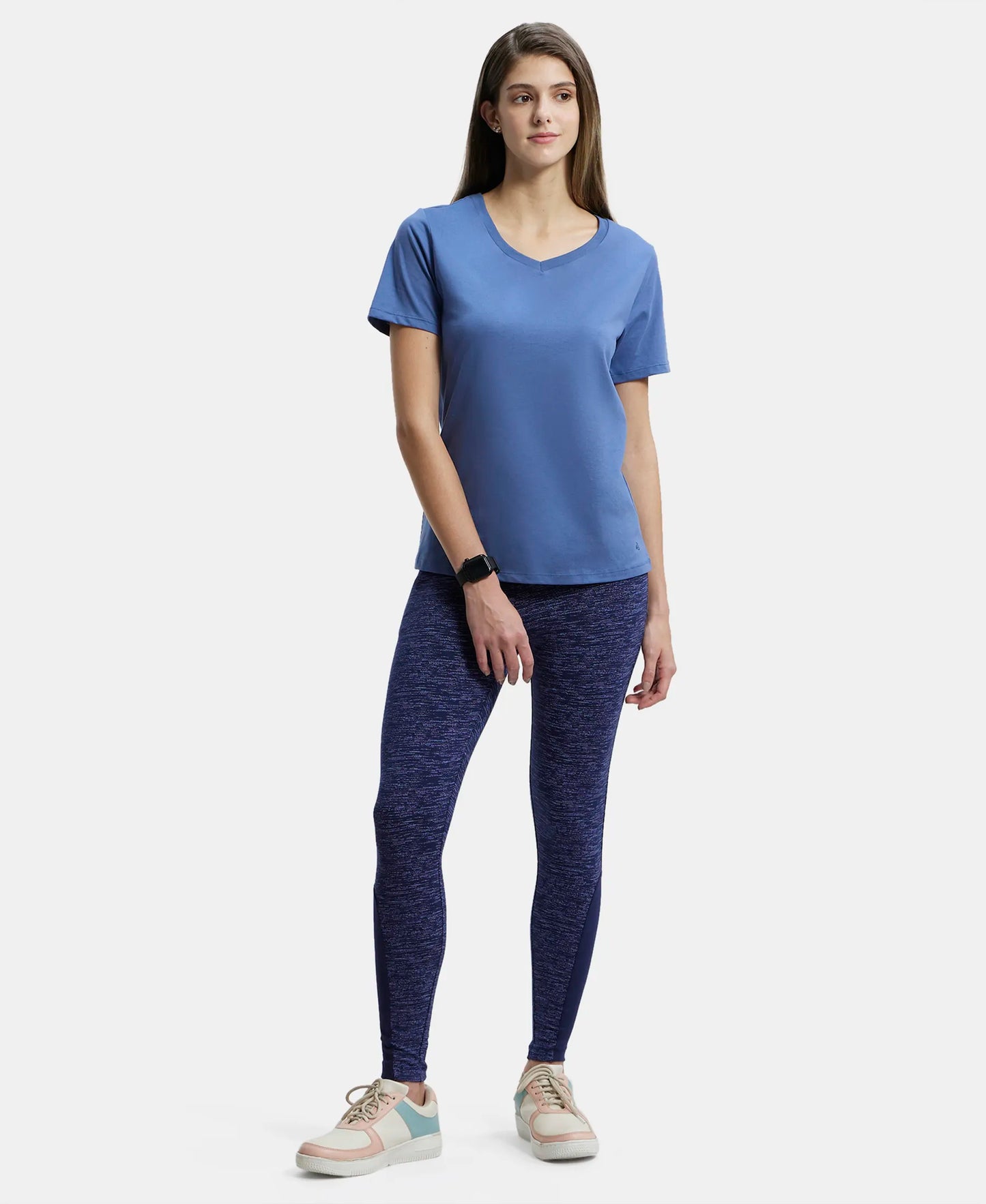 Super Combed Cotton Rich Relaxed Fit Solid Curved Hem Styled Half Sleeve T-Shirt - Topaz Blue-4