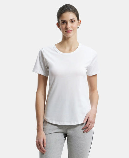 Super Combed Cotton Rich Relaxed Fit Solid Curved Hem Styled Half Sleeve T-Shirt - White-1