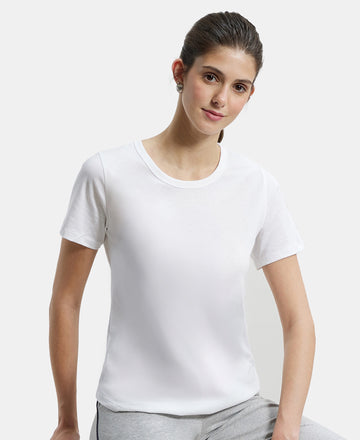 Super Combed Cotton Rich Relaxed Fit Solid Curved Hem Styled Half Sleeve T-Shirt - White-5