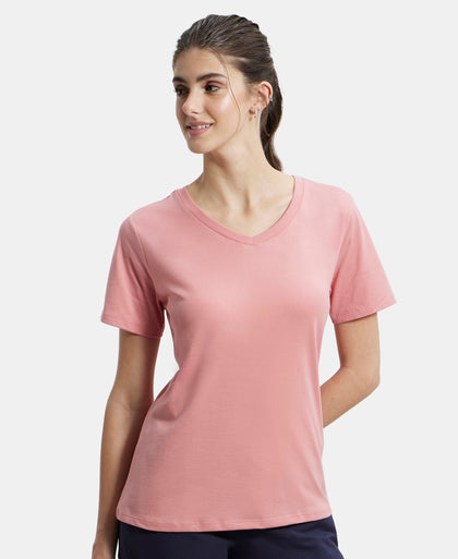 Super Combed Cotton Rich Fabric Relaxed Fit V-Neck Half Sleeve T-Shirt - Brandied Apricot-5