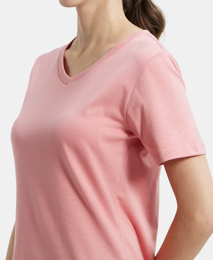 Super Combed Cotton Rich Fabric Relaxed Fit V-Neck Half Sleeve T-Shirt - Brandied Apricot-6