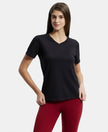 Super Combed Cotton Rich Fabric Relaxed Fit V-Neck Half Sleeve T-Shirt - Black-1