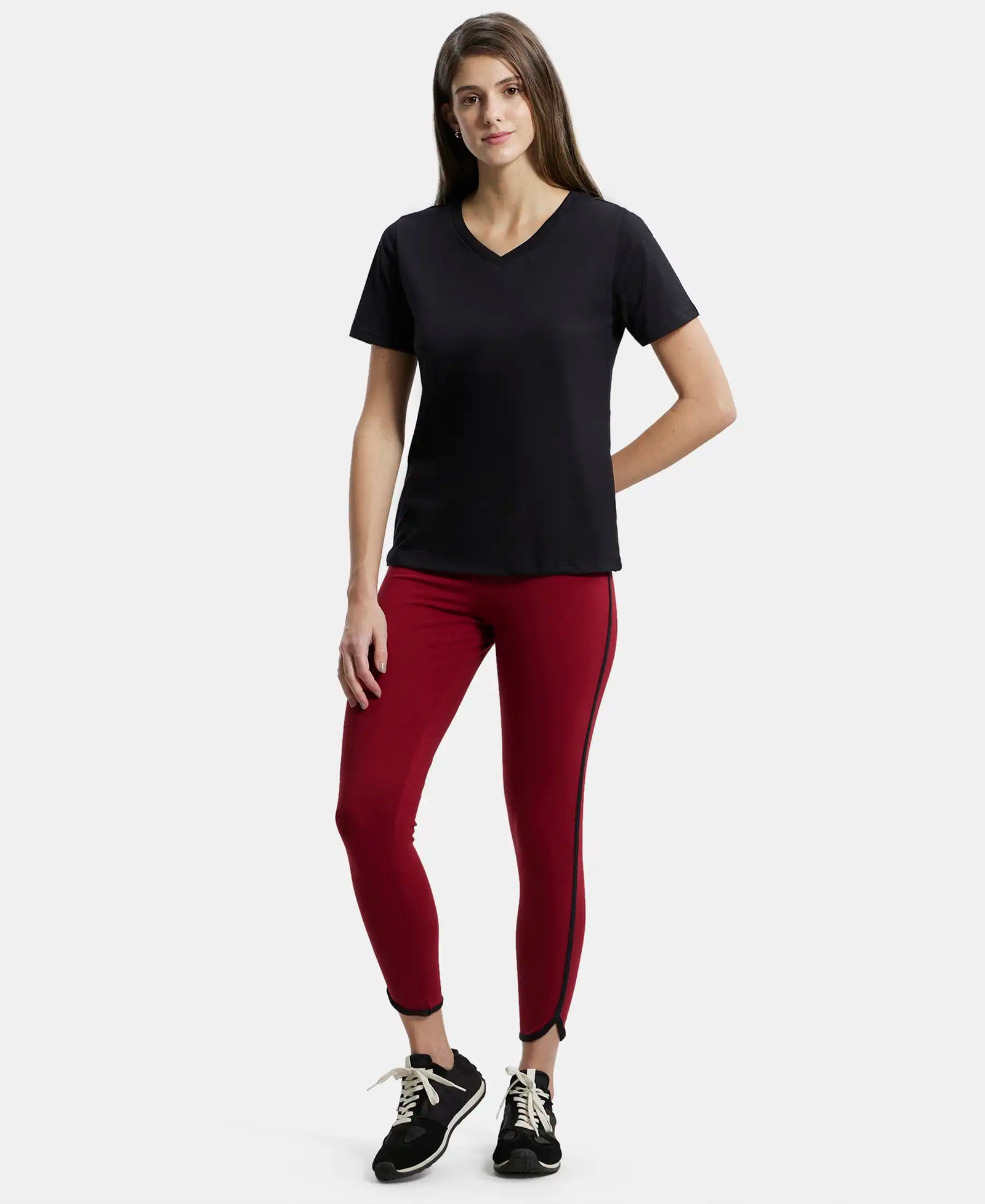 Super Combed Cotton Rich Fabric Relaxed Fit V-Neck Half Sleeve T-Shirt - Black-4