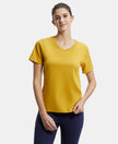 Super Combed Cotton Rich Fabric Relaxed Fit V-Neck Half Sleeve T-Shirt - Golden Spice-1
